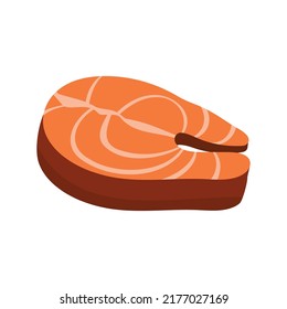 Slice of salmon fish semi flat color vector object. Full sized item on white. Portion of food for grilling. Prepare fish meal. Simple cartoon style illustration for web graphic design and animation