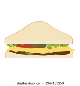 Slice of sandwich with ham, cheese, tomatoes, lettuce, and toasted bread isometric view