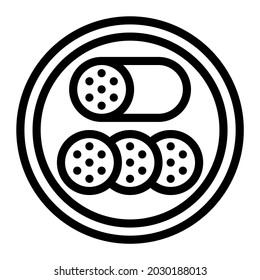 Slice Sausage in Plate Icon, Outline Slice Sausage in Plate Food Vector Icon For Web Or App Design Isolated On White Background.
