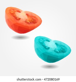 Slice section of red tomato high resolution flat triangle polygon vector eps10