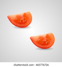 Slice section of red tomato low and high resolution triangle mesh realistic vector eps10