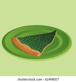 slice of spinach pizza on the green dish