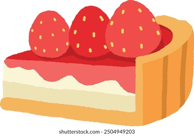 Scheibe Erdbeerkuchen Käsekuchen mit Erdbeeren auf oberer Vektorgrafik. Süßer Erdbeertortensymbol-Vektor einzeln auf weißem Hintergrund.