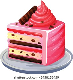 rebanada de pastel de fresa con crema en la Ilustración vectorial superior