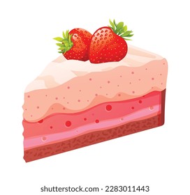 Slice of strawberry cake vector isolated on white background. Slice cake cartoon illustration