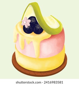 a slice of strawberry lemon cake topped with blueberries