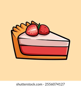 slice of strawberry pie isolated colored drawing line art style design illustration