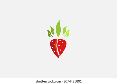 Ropa de fresa roja con el logo de hojas