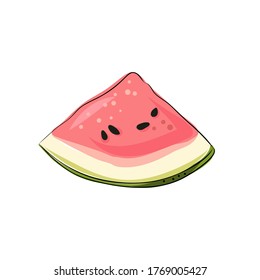 Slice gestreifte und rote Wassermelone mit schwarzen Samen, Skizze-Stil, Vektorgrafik einzeln auf weißem Hintergrund. Realistische Handzeichnung von geschnittener reifer großer Beere.