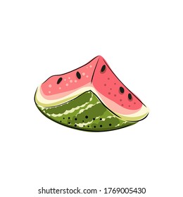 Cortar sandía rayada y roja con semillas negras, estilo de esbozo, ilustración vectorial aislada en fondo blanco. Dibujo manual realista de una baya grande madura.