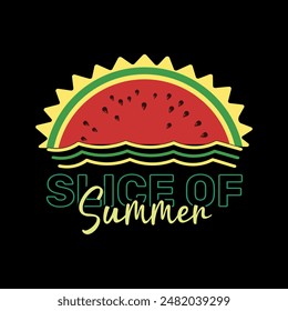 Slice Of Summer Vector  Illustration With Red Watermelon Graphic.