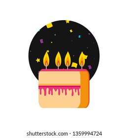 slice sweet cake of birthday with candles