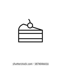 slice of sweet Cake icon symbol in flat black line style, isolated on white background