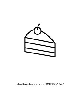 slice of sweet Cake icon symbol in flat black line style, isolated on white background