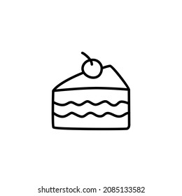 slice of sweet Cake icon symbol in flat black line style, isolated on white background