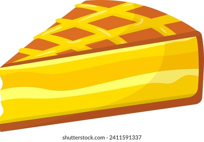 Slice of sweet mango pie dessert with lattice crust. Delicious pastry with fruit filling vector illustration.