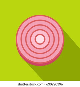 Slice of sweet red onion icon. Flat illustration of slice of sweet red onion vector icon for web on lime background