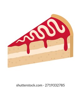 Slice of sweet vanilla cake with strawberry and white frosting