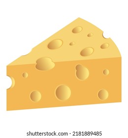 Slice Of Tasty Cheese. Cheese 3d Vector Illustration. Cheddar  Cheese Triangle Lump With Holes.