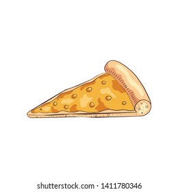Slice of tasty cooked pizza with different four cheeses