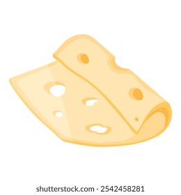 Rebanada de queso fresco sabroso aislado sobre fondo blanco. Ilustración vectorial