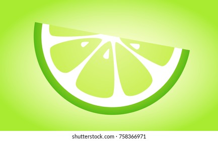 Slice of tasty lime on green background. Vector.