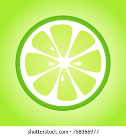 Slice of tasty lime on green background. Vector.