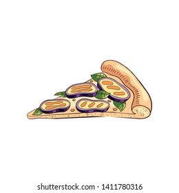 Slice of tasty pizza with cutted round onion with hot cheese