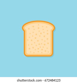 Slice of toast bread isolated on blue background. Flat style icon. Vector illustration.