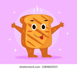 Slice of toast character concept. Traditional healthy breakfast. Fried hot bread. Tasty morning food. Sticker for social networks and messengers. Cartoon flat vector illustration