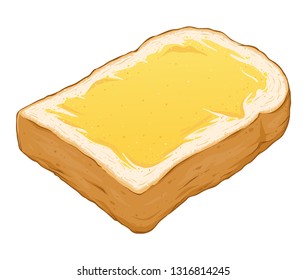 Slice of toasted bread with butter, hand drawn vector illustration isolated on white background