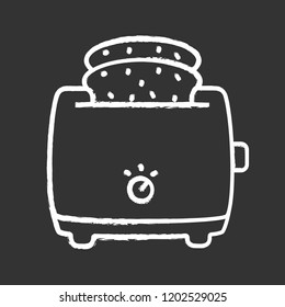 Slice toaster with toast chalk icon. Bread toaster. Kitchen appliance. Isolated vector chalkboard illustration