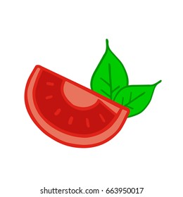 Slice of tomato and basil herb illustration vector.
