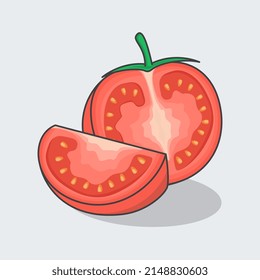 Slice Of Tomato Cartoon Vector Illustration. Fresh Red Tomatoes Flat Icon Outline