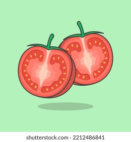 Slice Of Tomato Cartoon Vector Illustration. Fresh Tomato Flat Icon Outline. Tomato
