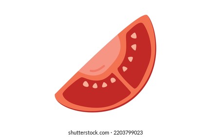 A slice of tomato clipart. Simple chopped tomato with raw flat vector illustration. Minimalist fresh tomato slice cartoon style icon. Fruits, vegetables and baby led weaning nutritious food concept