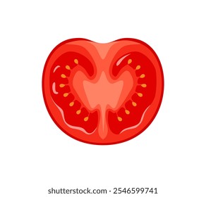 Fatia de tomate isolada em branco. Ilustração plana em desenho animado de vetor. Ícone de vegetal fresco. 