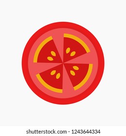 A slice of tomato. Logo. Product. Vector illustration. White background. EPS 10.