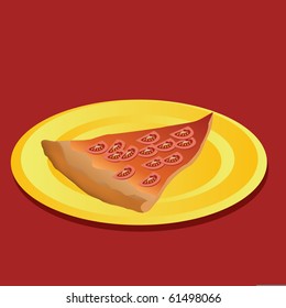 slice of tomato pizza on the yellow dish