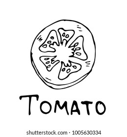 A slice of tomato vector illustration. Tomato sliced. Vegetable logo. Vector illustration of natural product slice tomato.
