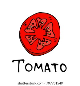 A slice of tomato vector illustration. Tomato sliced. Vegetable logo. Vector illustration of natural product slice tomato.