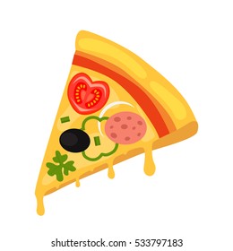 Slice Of Traditional Italian Pizza. Flat Vector Illustration Isolate On A White Background. Easy To Use