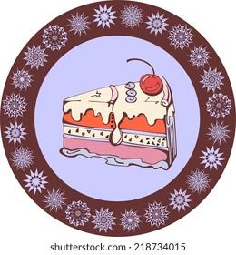 Slice of vanilla cake. Vector illustration.