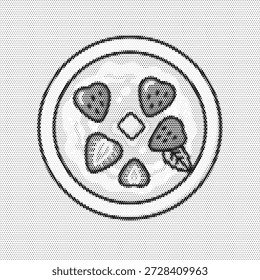 Una rebanada de pizza vegetariana en estilo semitono, perfecta para blogs de alimentos saludables de estilo de vida, consejos de nutrición y diseños de comidas aptas para la dieta. Ideal para menús de restaurantes italianos, gráficos de dieta equilibrada y contenido de comida reconfortante.