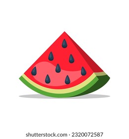 Slice of watermelon cartoon style. Ripe summer fruit. Concept of healthy lifestyle. Fresh watermelon flat icon. Vector illustration flat design. Isolated on white background.