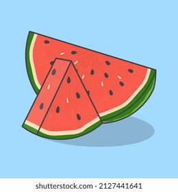 Slice Of Watermelon Cartoon Vector Illustration. Fresh Watermelon Flat Icon Outline