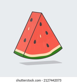 Slice Of Watermelon Cartoon Vector Illustration. Watermelon Fruit Flat Icon Outline