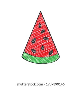 slice of watermelon, with color shading. Vector drawing in the Doodle style, isolated on a white background for design and theme design.