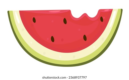 Una tajada de sandía, trozo cortado de baya amarga y madura, ilustración del vector de color en tonos rojos y verdes