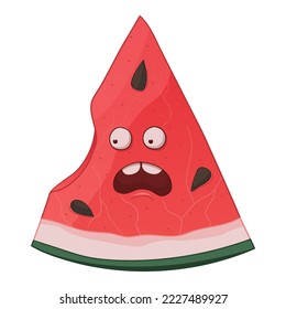 Slice of watermelon emoji character design isolated on a white background for Your business project. Funny watermelon Vector Illustration